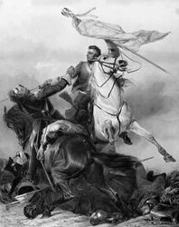 Kampf um das Banner - Sergeant Ewart erobert den Adler des französischen 45. Regiments in Waterloo, 1815, nach 1847